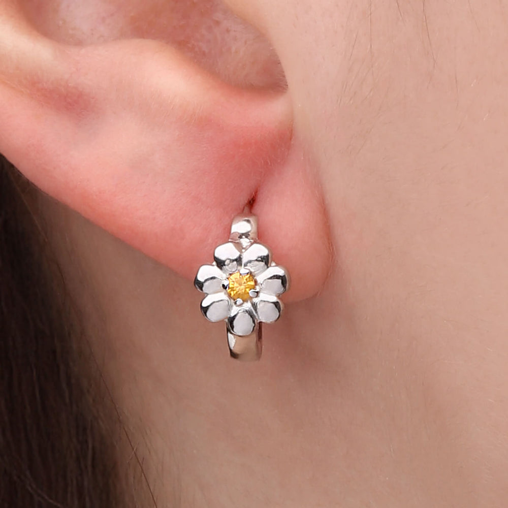 Par de Brinco Argolaem Prata 925 Flor com Safiras