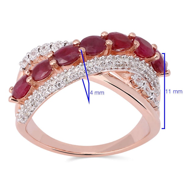Anel em Prata 925 Trançado com Rubis e Zirconias Aprox. 1,75 cts Banho Ouro Rose