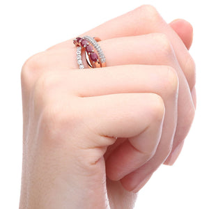 Anel em Prata 925 Trançado com Rubis e Zirconias Aprox. 1,75 cts Banho Ouro Rose