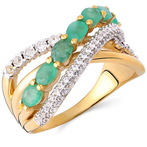 Anel em Prata 925 Trançado com Esmeraldas e Zircônias Aprox. 1,50 cts