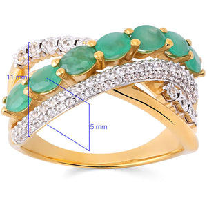 Anel em Prata 925 Trançado com Esmeraldas e Zircônias Aprox. 1,50 cts