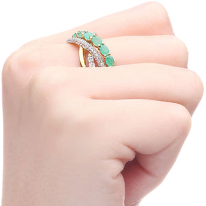 Anel em Prata 925 Trançado com Esmeraldas e Zircônias Aprox. 1,50 cts