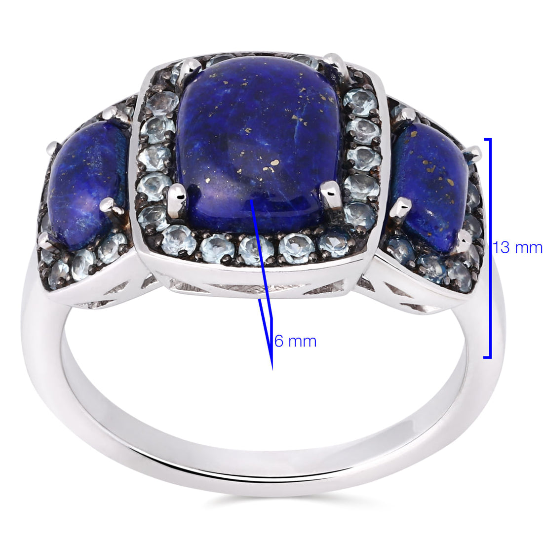 Anel em Prata 925 com Lapis Lazuli e Topazios Swiss Blue
