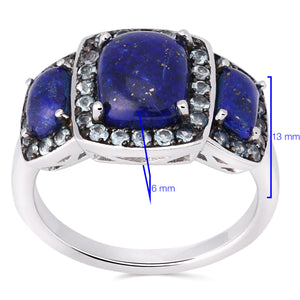 Anel em Prata 925 com Lapis Lazuli e Topazios Swiss Blue