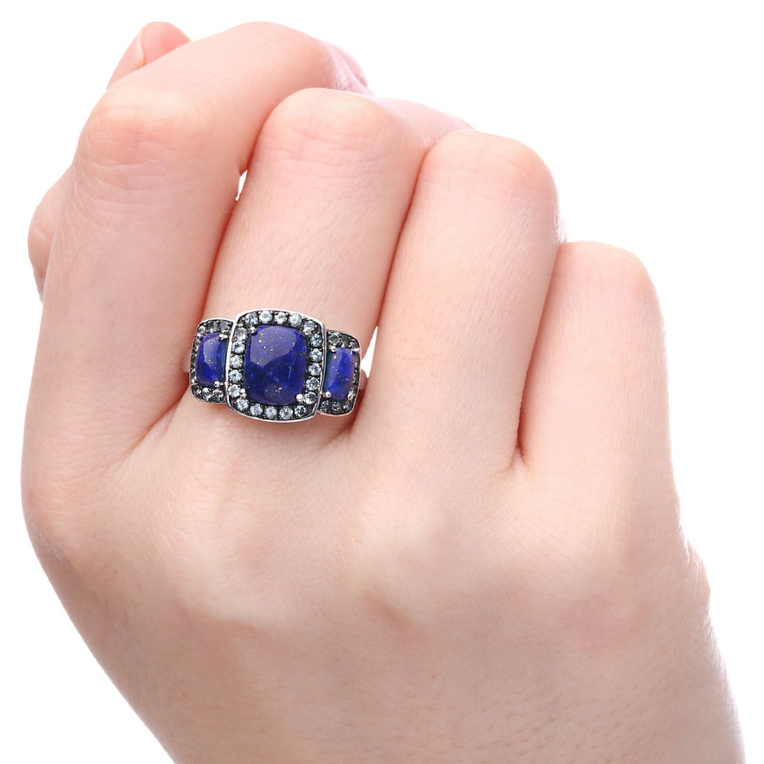 Anel em Prata 925 com Lapis Lazuli e Topazios Swiss Blue