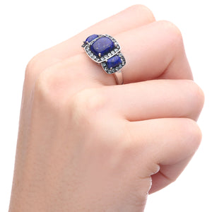 Anel em Prata 925 com Lapis Lazuli e Topazios Swiss Blue
