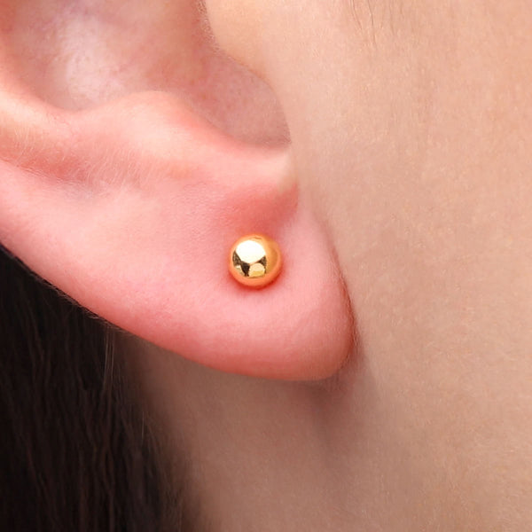 Par de Brinco Infantil em Ouro Amarelo 18 k Esferinha 4 mm