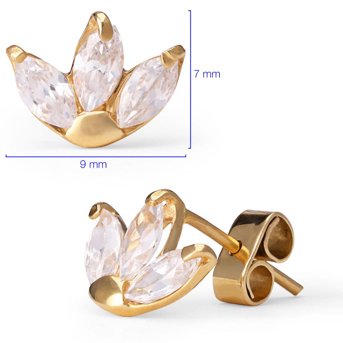 Par de Brincos Ouro Amarelo Infantil Florzinha com Zircônia