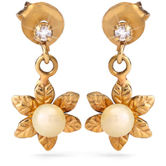 Par de Brinco Infantil em Ouro Amarelo 18 k Florzinha com Pérolas Baby e Zirconias