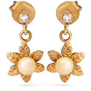 Par de Brinco Infantil em Ouro Amarelo 18 k Florzinha com Pérolas Baby e Zirconias