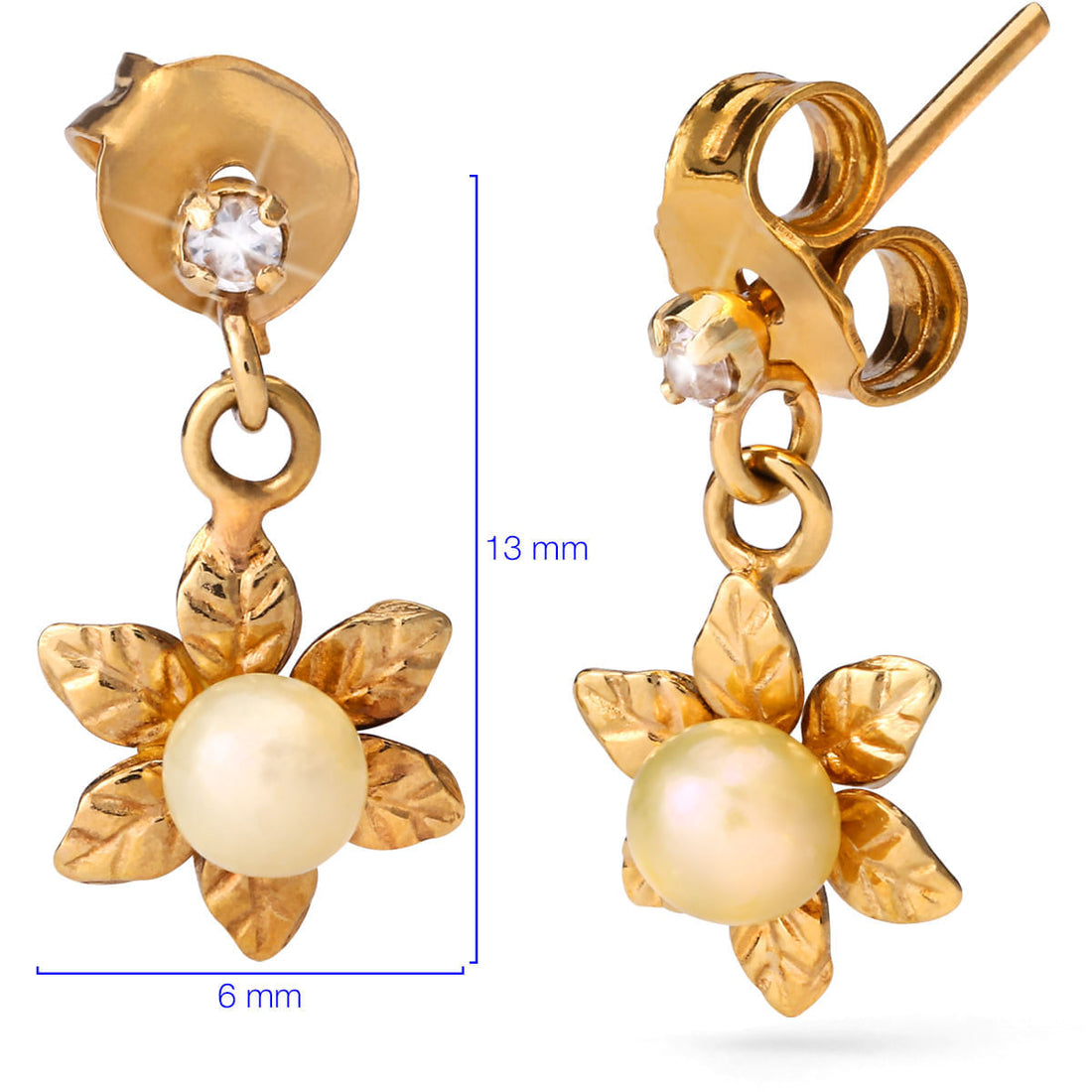 Par de Brinco Infantil em Ouro Amarelo 18 k Florzinha com Pérolas Baby e Zirconias