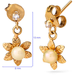 Par de Brinco Infantil em Ouro Amarelo 18 k Florzinha com Pérolas Baby e Zirconias