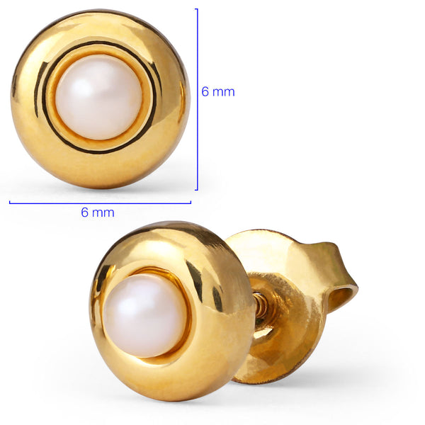 Par de Brinco Ouro Amarelo Pérola com Moldura Infantil