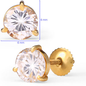 Par de Brincos em Ouro Amarelo Solitário com Zircônia Infantil
