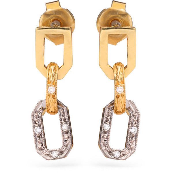 Par de Brinco Infantil em Ouro Amarelo 18 k Elos com Diamantes