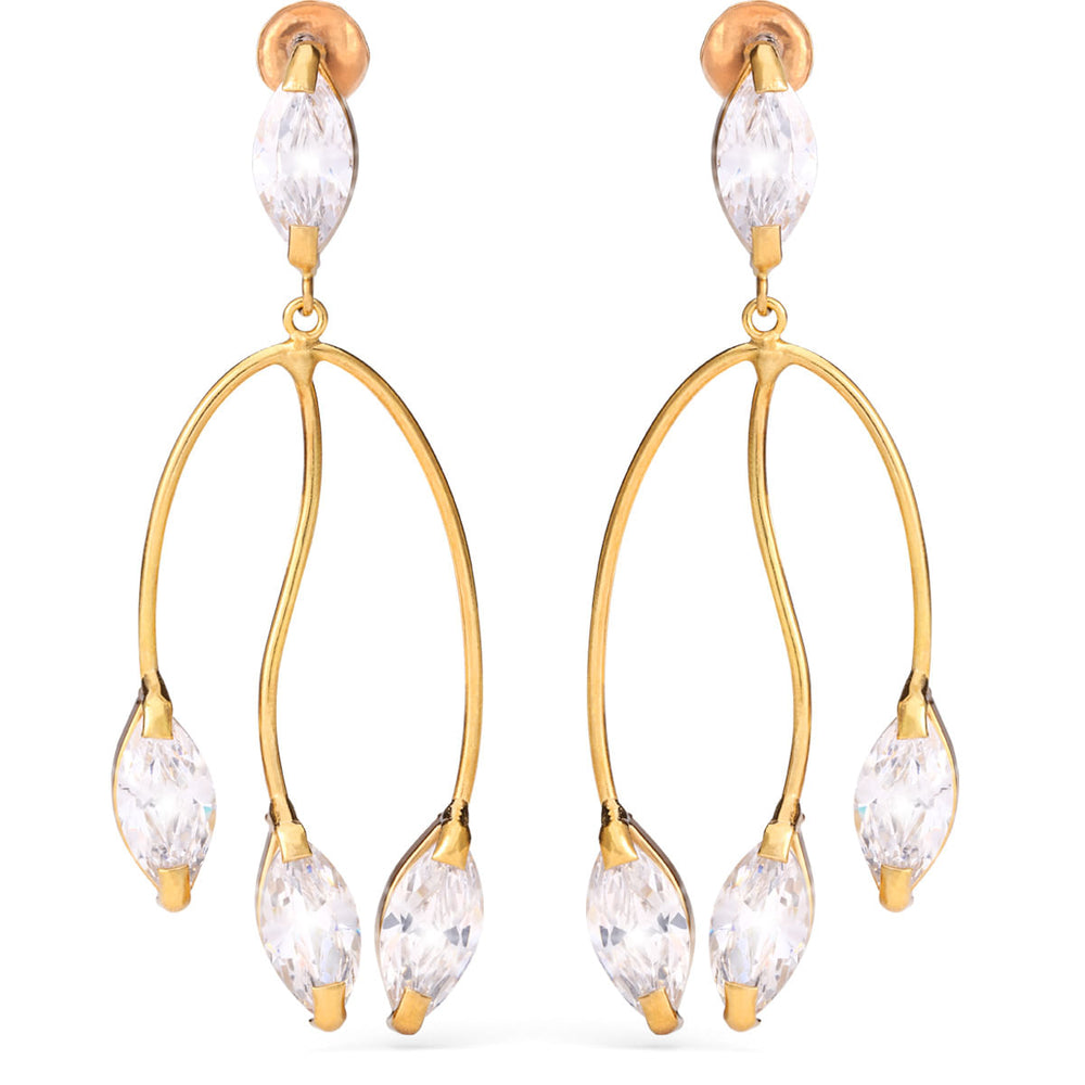 Par de Brinco em Ouro Amarelo 18k Chandelier com Zircônias