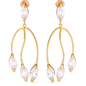 Par de Brinco em Ouro Amarelo 18k Chandelier com Zircônias