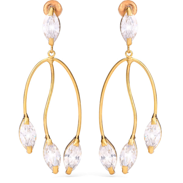 Par de Brinco em Ouro Amarelo 18k Chandelier com Zircônias
