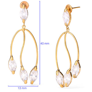 Par de Brinco em Ouro Amarelo 18k Chandelier com Zircônias