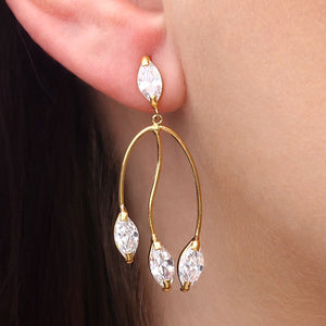 Par de Brinco em Ouro Amarelo 18k Chandelier com Zircônias