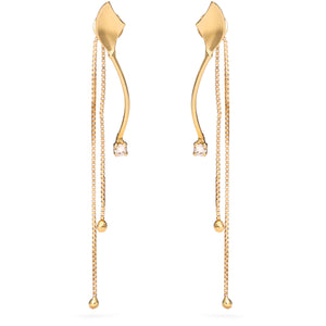Par de Brinco em Ouro Amarelo Com Correntinhas  e Diamantes