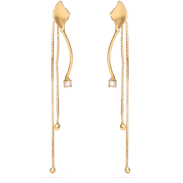 Par de Brinco em Ouro Amarelo Com Correntinhas  e Diamantes
