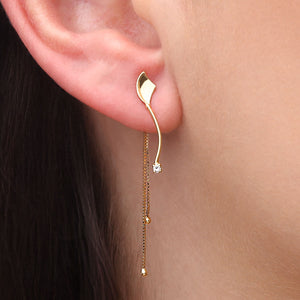 Par de Brinco em Ouro Amarelo Com Correntinhas  e Diamantes