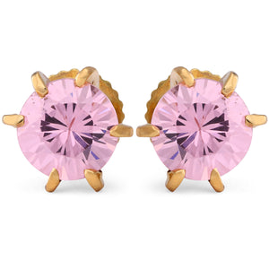 Par de Brincos em Ouro Amarelo Solitário com Zircônia Rosa Infantil