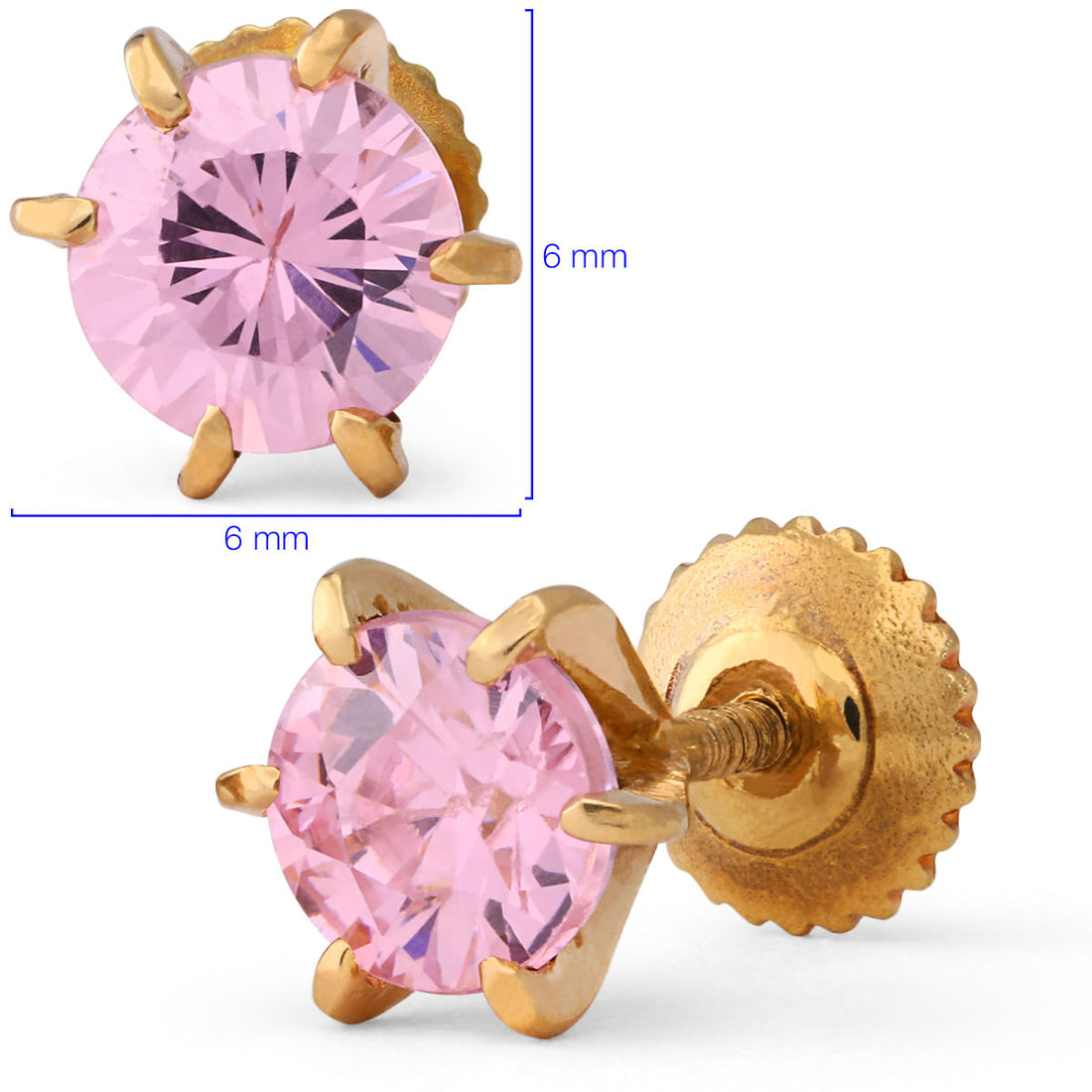Par de Brincos em Ouro Amarelo Solitário com Zircônia Rosa Infantil