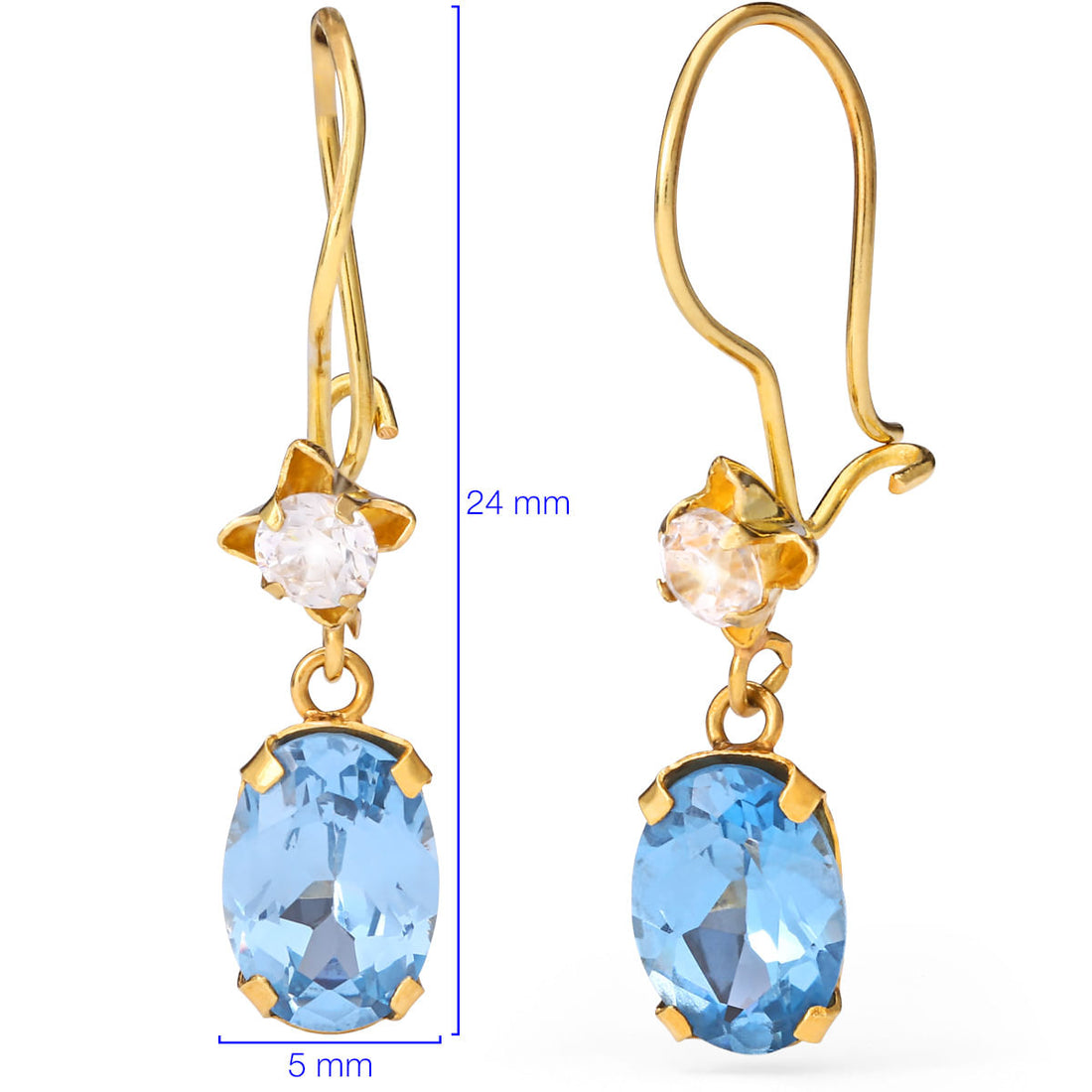 Par de Brinco em Ouro Amarelo 18 k com Zirconias Azuis e Brancas