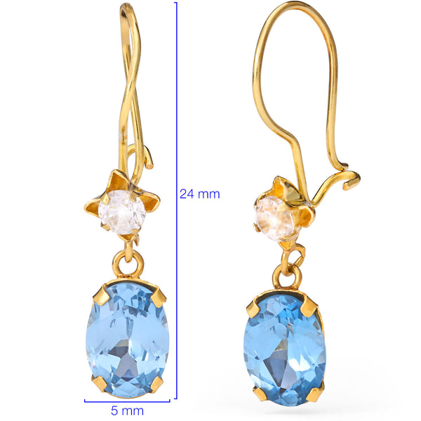 Par de Brinco em Ouro Amarelo 18 k com Zirconias Azuis e Brancas