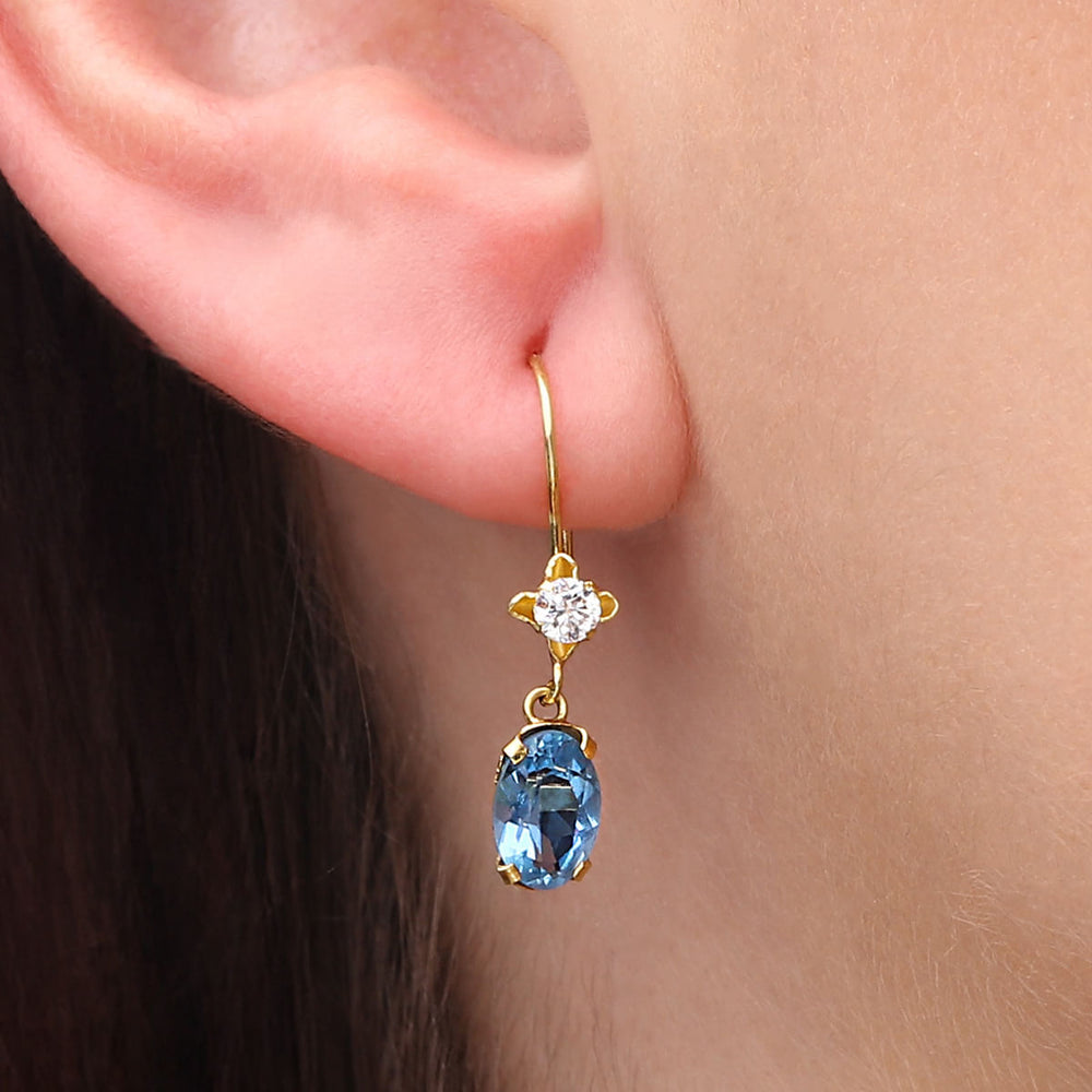Par de Brinco em Ouro Amarelo 18 k com Zirconias Azuis e Brancas