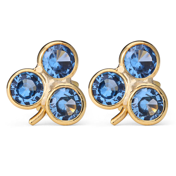 Par de Brinco em Ouro Amarelo   Florzinha com Zircônia Azul Infantil
