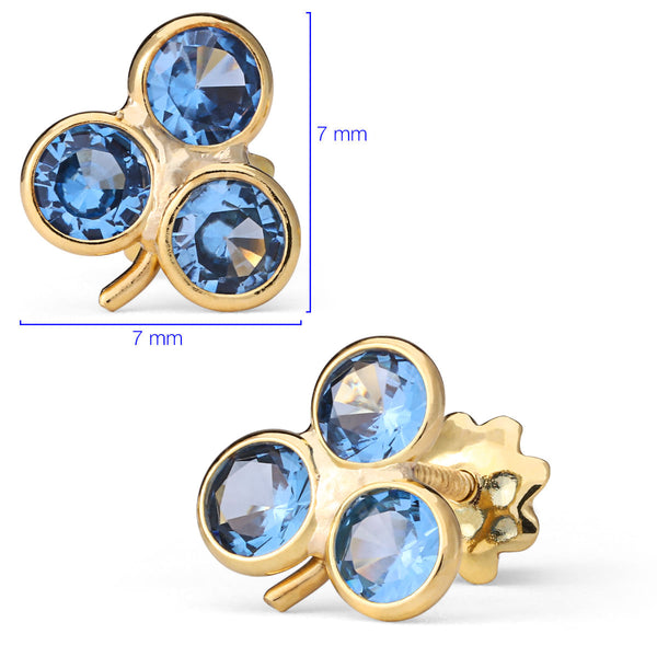 Par de Brinco em Ouro Amarelo   Florzinha com Zircônia Azul Infantil