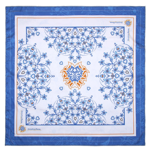 Lenço Azul Floral Medalhão Persa