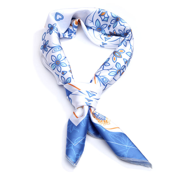 Lenço Azul Floral Medalhão Persa