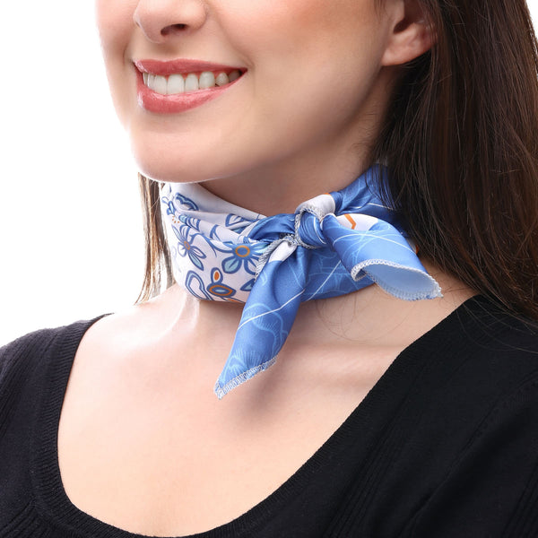 Lenço Azul Floral Medalhão Persa