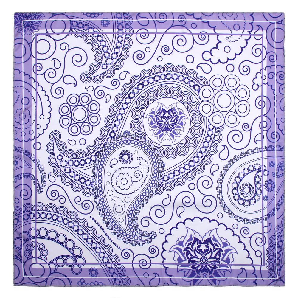 Lenço Lilás Com Mandalas Simbolo Medalhão Persa