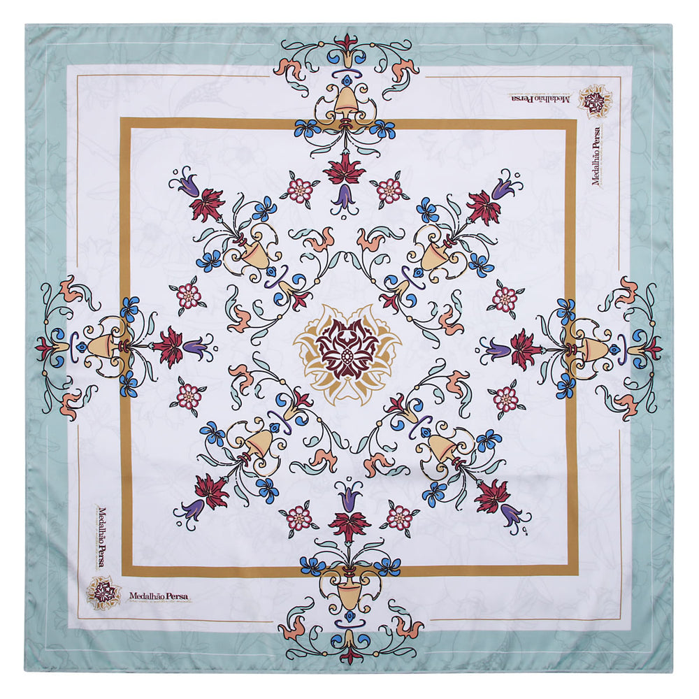 Lenço Floral Medalhão Persa com Verde Multi Colour