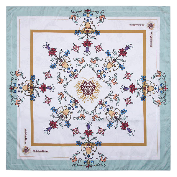 Lenço Floral Medalhão Persa com Verde Multi Colour