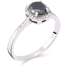 Anel em Prata Solitário Quadrado Com Diamante Negro e Brancos