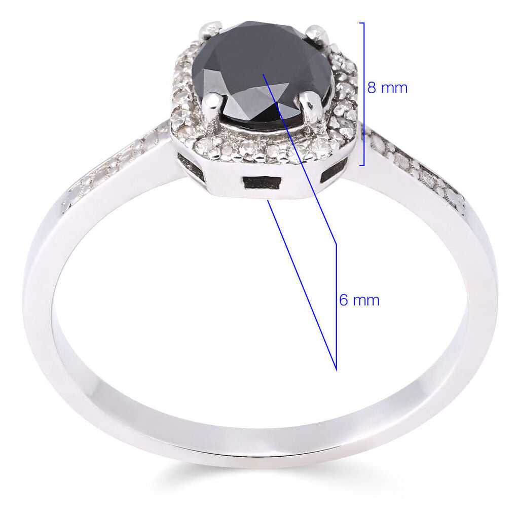 Anel em Prata Solitário Quadrado Com Diamante Negro e Brancos