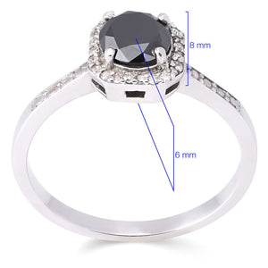 Anel em Prata Solitário Quadrado Com Diamante Negro e Brancos