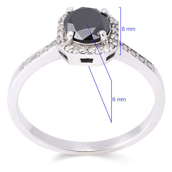 Anel em Prata Solitário Quadrado Com Diamante Negro e Brancos