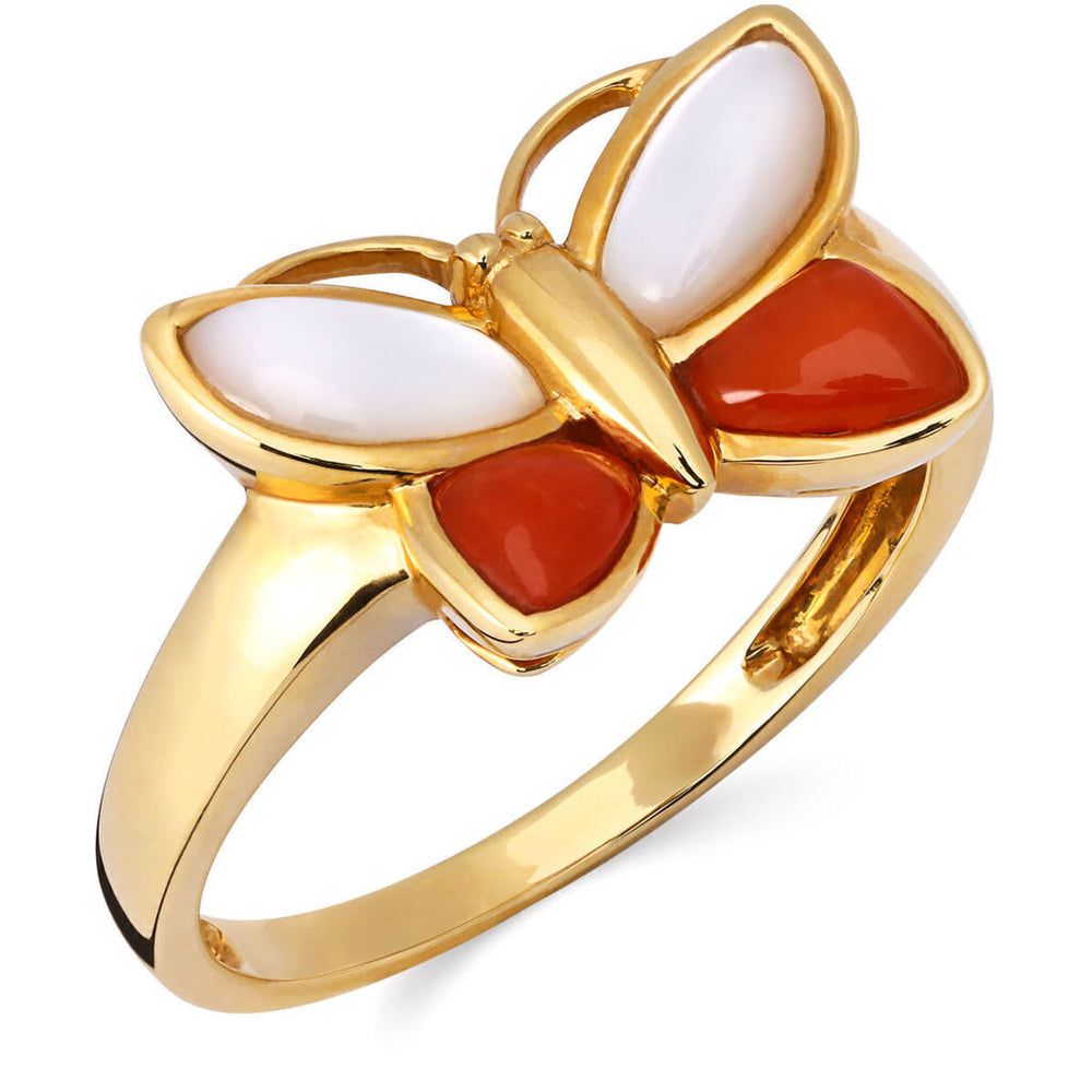 Anel em Ouro Amarelo 18k Borboletinha com Madre Perola e Jasper