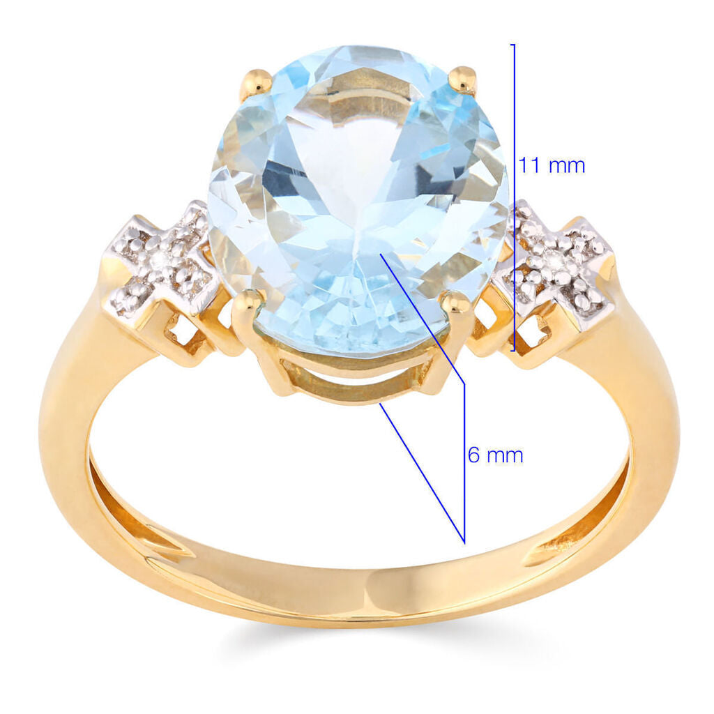 Anel em Ouro Amarelo com Água Marinha Oval e Diamantes