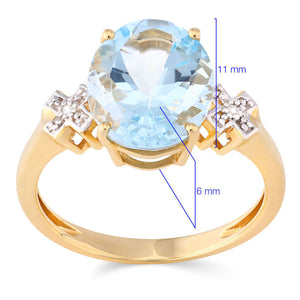 Anel em Ouro Amarelo com Água Marinha Oval e Diamantes
