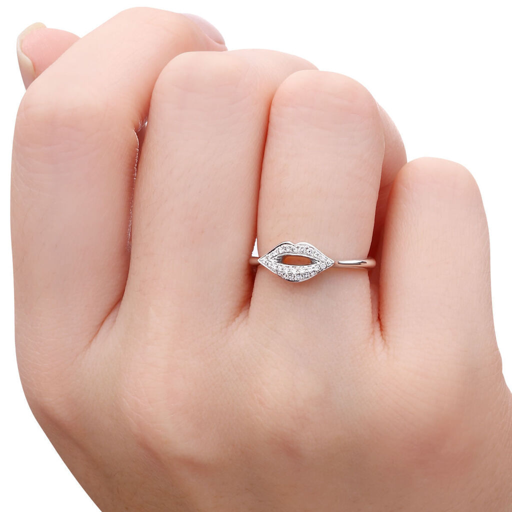 Anel em Ouro Branco 18k Boca com Diamantes