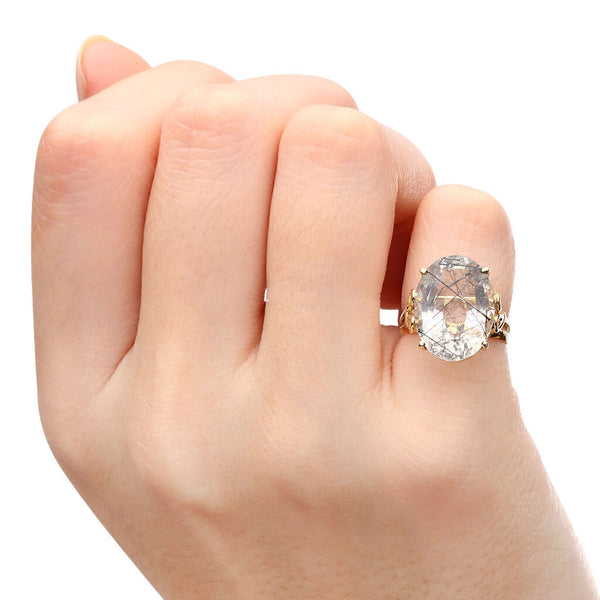 Anel em Ouro Amarelo 18k com Cristal Rutilado Oval