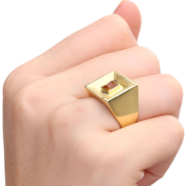 Anel em Ouro Amarelo de Citrino Quadrado